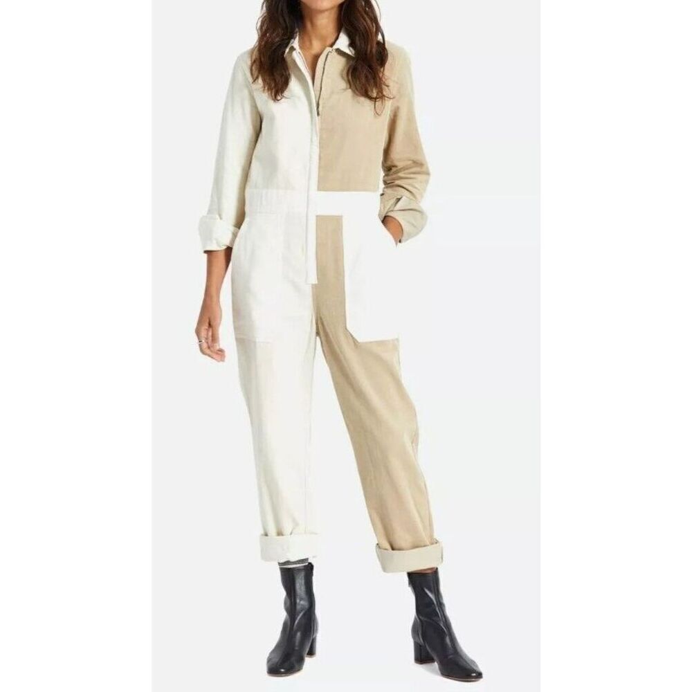 Brixton Coverall Size Small Ivory Beige Corduroy Colorblock‎ Dove Vanilla Mersey